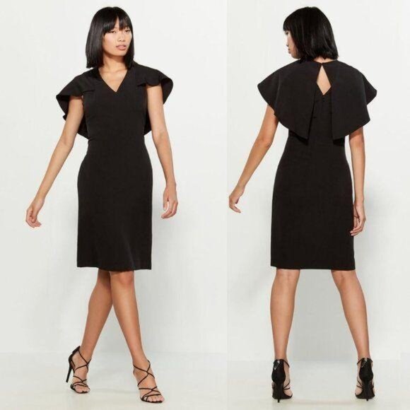 Nanette Lepore 8 Black Cape Dress Overlay V Neck Formal Party Wedding - Picture 1 of 11